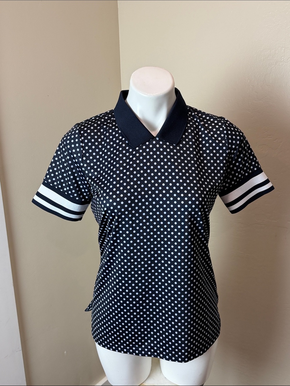Polka Dot Polo Top in Navy and White